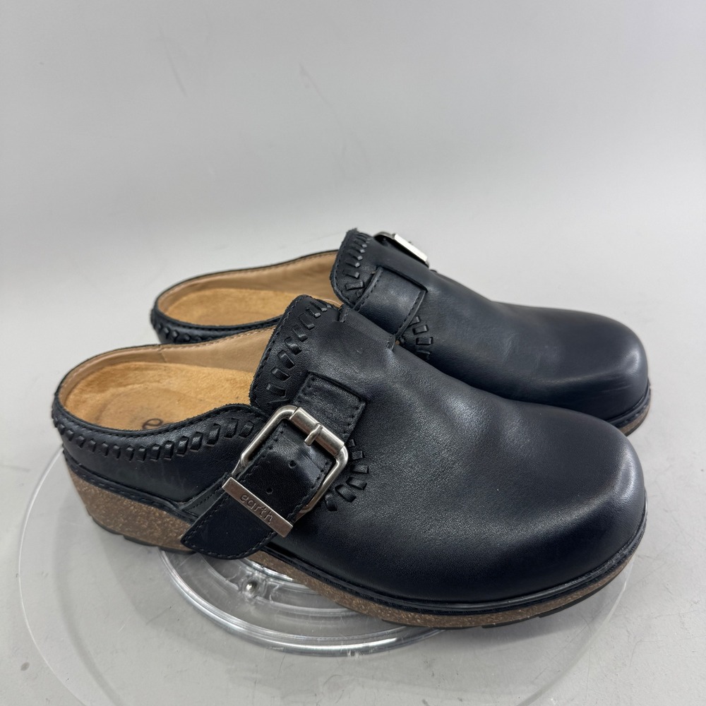 Earth Womens Leather Clogs Etkay Buckle Mules Black Size 7W